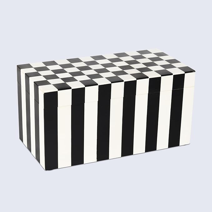 Handicrafts Home Large Decorative Storage Box with Lid – Black and White Keepsake Storage Box, Decorative Jewelry & Memory Box for Coffee Table, Shelf & Bedroom Decor – Puzzle Check 10 x 5 x 5