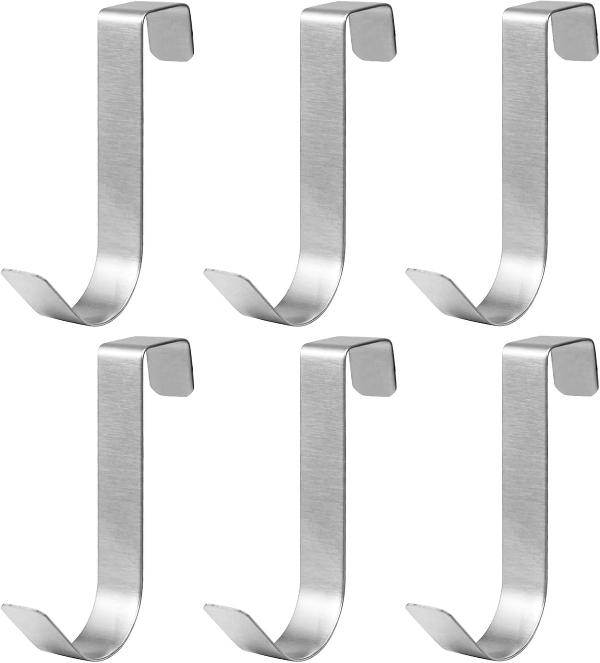 6 Pack Over Cabinet Door Hooks, Silver Over Bathroom Frameless Glass Door, Office Kitchen Towel Coat, J Hooks for Hanging