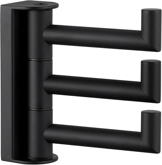 Suyar Swivel Towel Hook 3 Arms, SUS 304 Stainless Steel Coat Robe Holder, Foldable Wall Hook, Matte Black