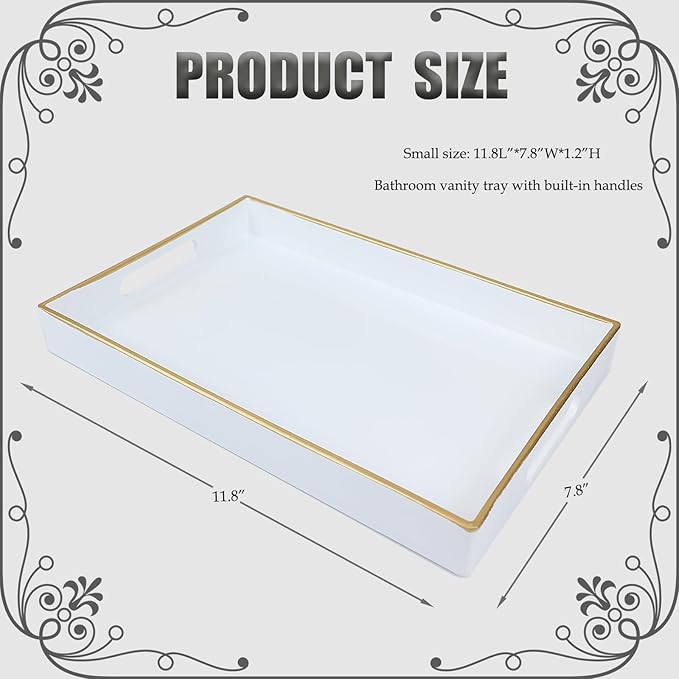 Spsyrine White Bathroom Vanity Tray with Handles for Dresser Tops, Countertop, Perfume Decorative Tray, 11.8â * 7.87â *1.37â