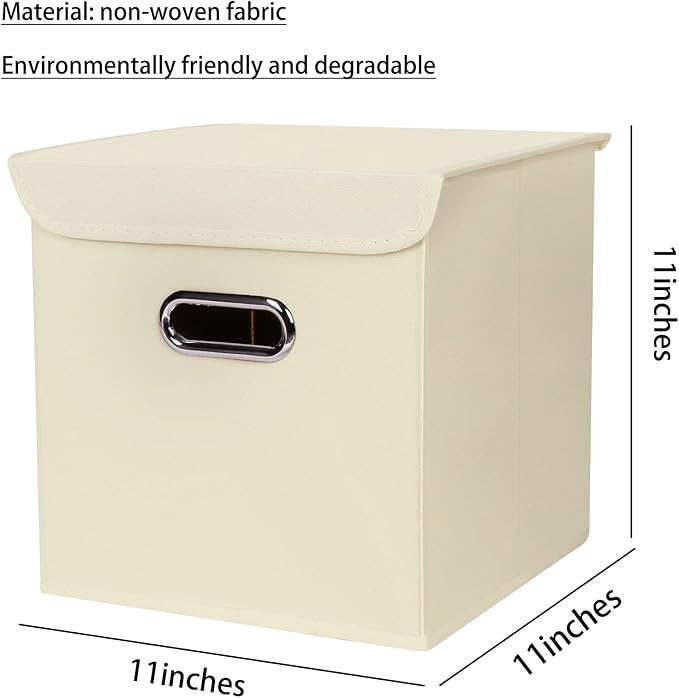 Closet Organizers Fabric Storage Bins With Lids Collapsible Cube Storage Organizer Basket With Handles,Storage Boxes for Clothes Storage,Office,Laundry,Shelves,8 Pack,（Creamy-White）
