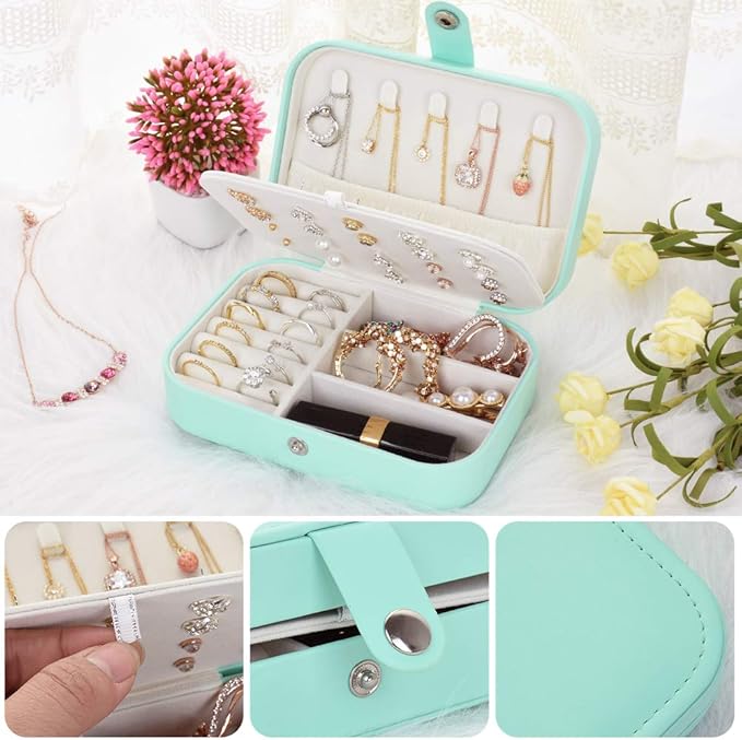 jiemei Jewelry Box, Travel Jewelry Organizer Cases with Doubel Layer for Women’s Necklace Earrings Rings and Travel Accessories