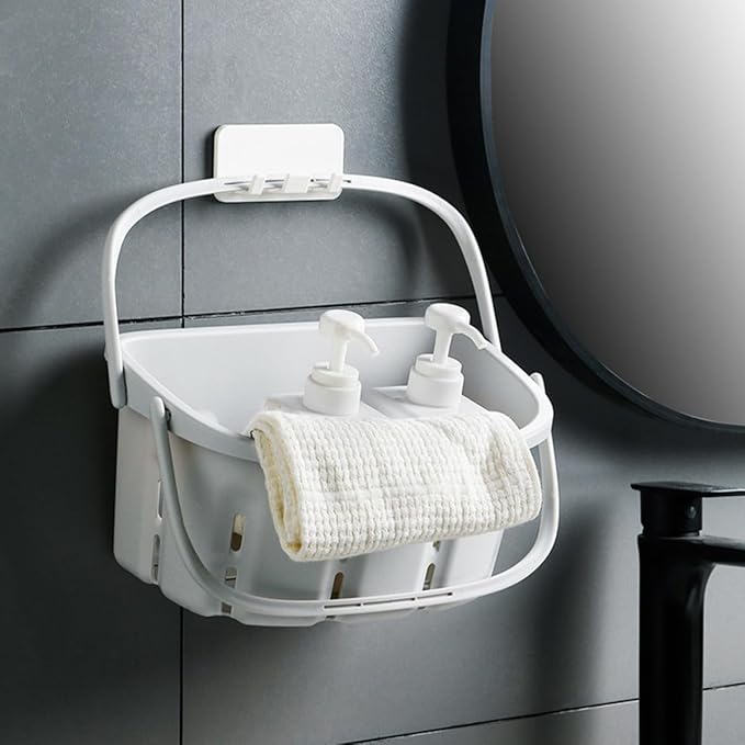 Portable Toiletries Holder and Handheld Bath Basket, White Pp Shower Caddy with Handle for Bathroom Storage and Cosmetics Organization, Household Portable Bathroom Organizer