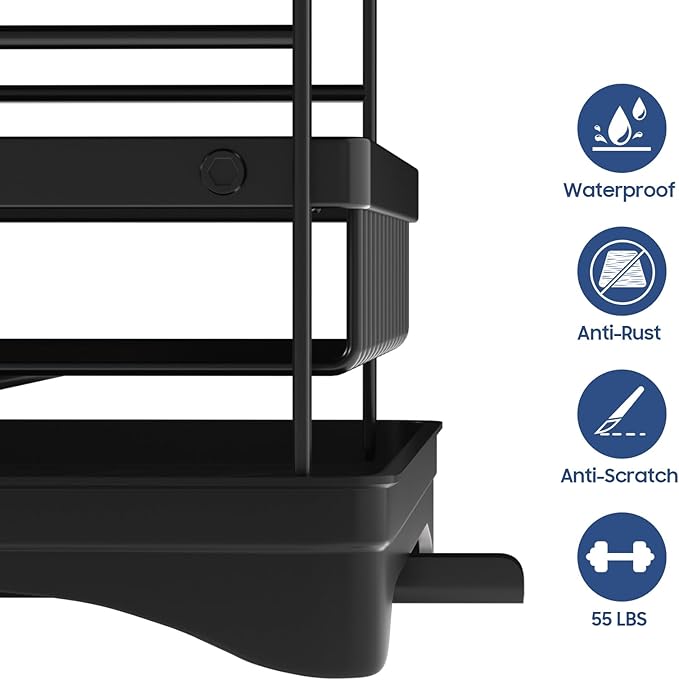 2-Tier Large Dish Drying Rack for Kitchen Counter with Drainboard and Cutlery Holder, 2 Tier Dish Drying Rack, Black,16.54" D x 11.81" W x 17.71" H