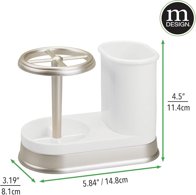 mDesign Decorative Bathroom Dental Storage Organizer Holder Stand for Electric Spin Toothbrush/Toothpaste - Compact Design for Countertop and Vanity, Holds 4 Standard Brushes - White/Matte Satin