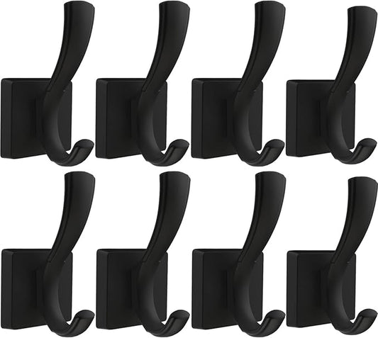 Black Wall Hooks Coat Hook, Towel Hooks Robe Hook for Bathroom, Entryway Mudroom Hooks for Hanging Coat Key Hat Backpack (8 Pack, Black)