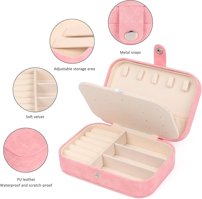 Travel Jewelry Box,Small Jewelry Organizer Boxes for Women Girls, Travel Jewelry Case Portable Jewelry Storage for Earrings,Ring,Necklaces,Bracelets - Red