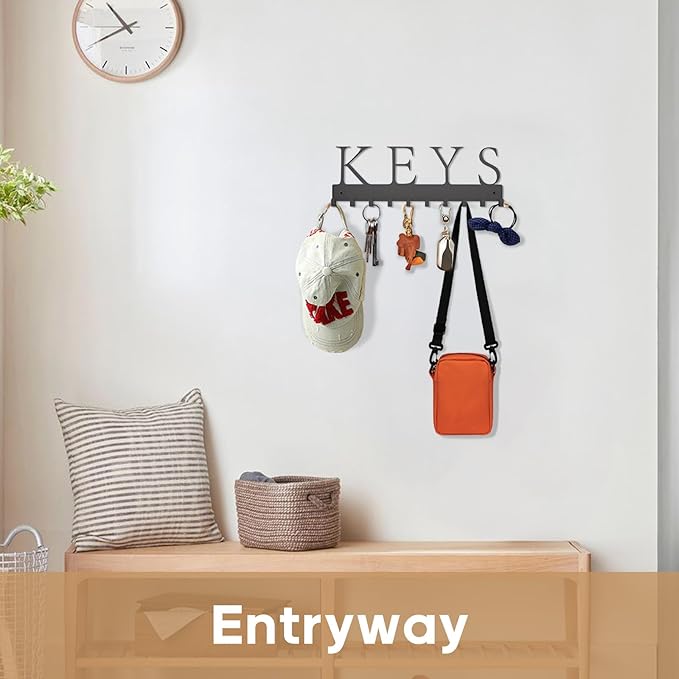 GPANDAG 2 Pack Key Holder Wall Mount with 20 Key Hooks, 10.2"x3.6" 20LB Metal Key Hanger for Kitchen/Living Room/Entryway/Apartment | Key Rack Hold Coat, Leash, Christmas/Home Decor | Dual Mount, KEYS