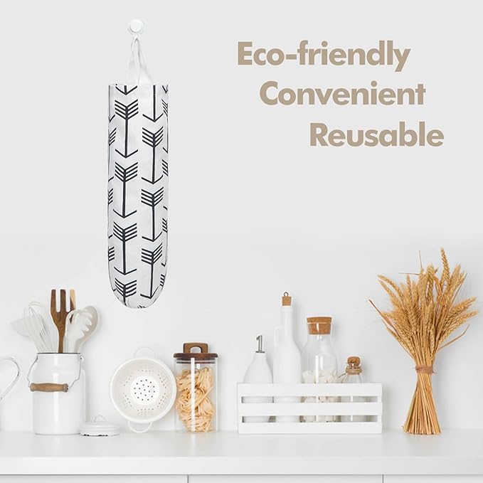 TOGETRUE Plastic Bag Holder, Washable Grocery Wall Mount Organizer, Large Trash Storage Dispenser, Shopping Garbage Bags Carrier for Home, Kitchen, Travelling (White) (TTPHB001)