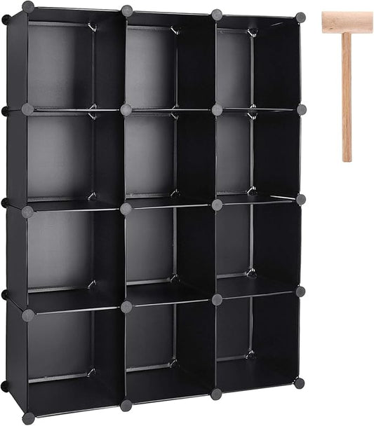 TUMUCUTE Cube Storage Organizer, DIY Plastic Closet Cabinet Modular Bookcase, Storage Shelves for Bedroom Living Room, Office（12-Cube，Plastic）