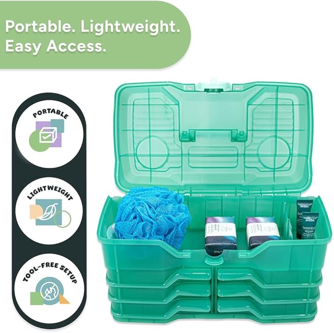 Best Kept Portable Cosmetic Organizer with Compartments | Makeup Organizer Box For Vanity | Skin Care | Jewelry | Cosmetic Train Case | Hair & Grooming Storage Case | Green translucent