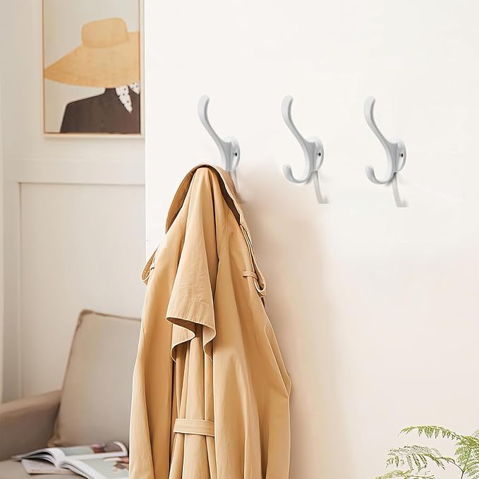 khtumeware Coat Hooks 6Pack Hardware Towel Hooks for Hanging Coats White Robe Hooks Wall Mounted for Key Towel Bags Cup Hat