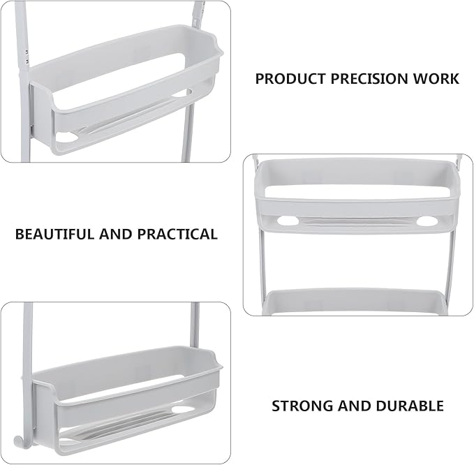 HEALLILY Shower Head Hanging Storage Basket Gray Double Layer Bathroom Caddy Toiletries Holder Portable Sundries Organizer for Bathroom Storage