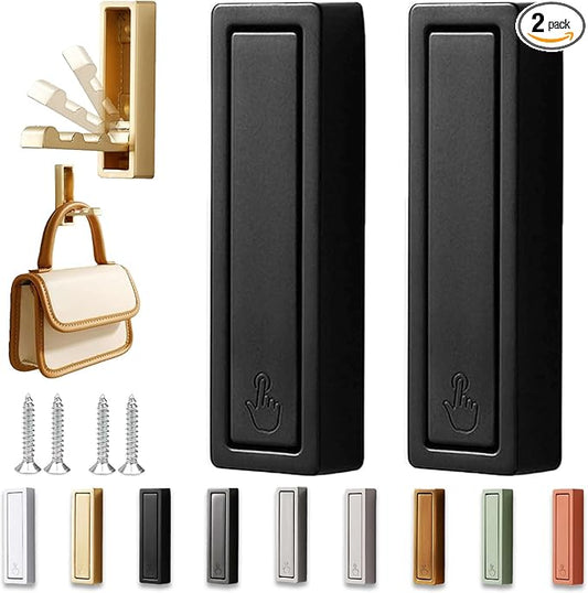 2PCS Folding Wall Hooks, Foldable Coat Hooks Heavy Duty Foldable Hook Bathroom Towel Hooks Robe Hooks Wall Mounted for Bathroom, Closet, Entryway, Pool, and Kitchen (Square-Black)