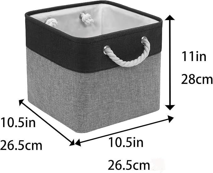 Fabric Storage Cubes, 11 inch cube storage bin with Handles, 11x11cube storage organizer bins, Collapsible Storage Bins for Shelves and Home, Cubby Storage Bins (Black-Gray, 10.5x10.5x11in)