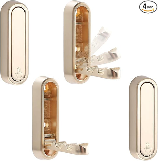 Folding Wall Hooks, 4pcs Foldable Coat Hooks, Heavy Duty Folding Hook for Hanging Coats Towel Hat Backpack, Gold