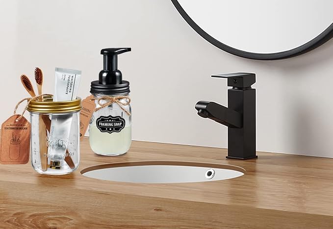 Mason Jar Toothbrush Holder - Golden - with 16 Ounce Mason Jar,Premium Rustproof 304 Stainless Steel Lid and Chalkboard Labels - Rustic Farmhouse Decor Bathroom Accessories/Golden