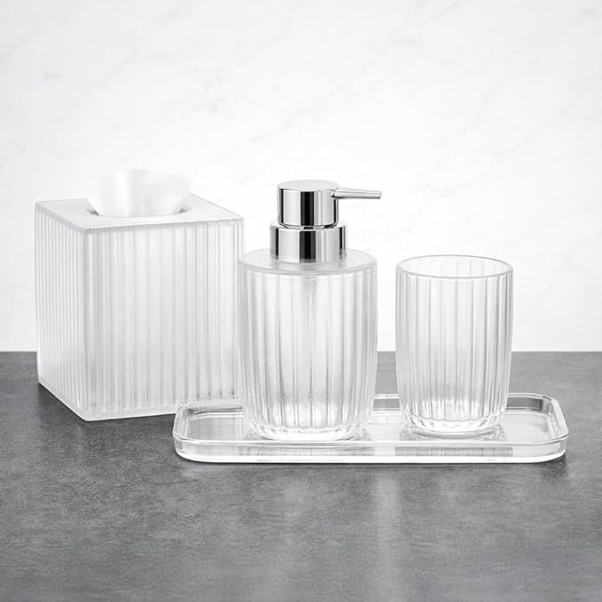 Decozen Bathroom Accessories - 4Pcs Bath Accessories for Home Decor Soap Dispenser, Lotion Dispenser, Tissue Box & Tray for Bath Decor Countertop Organizer - Christmas Decorations, Housewarming Gift