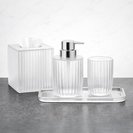 Decozen Bathroom Accessories - 4Pcs Bath Accessories for Home Decor Soap Dispenser, Lotion Dispenser, Tissue Box & Tray for Bath Decor Countertop Organizer - Christmas Decorations, Housewarming Gift