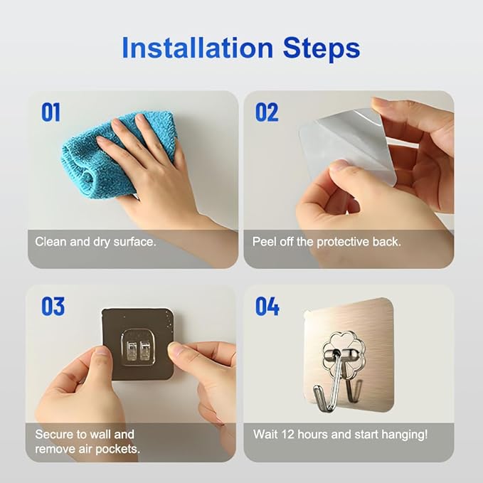 Koja 5 Pack Heavy-Duty Self-Adhesive Hooks - Transparent, Waterproof, Stick-on Wall Hooks for Keys, Bathroom, Shower, Outdoor, Kitchen, Door, Home Improvement, Utility Room - Brushed Gold