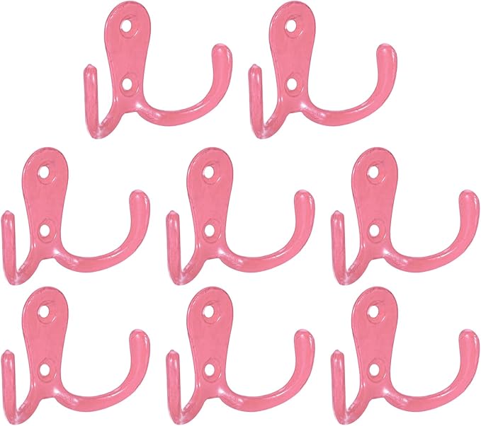 uxcell Wall Hooks, 8Pcs - Zinc Alloy Double Prong Retro Hook, Hooks for Hanging Towel Coat Backpack Clothes Scarf Keys Hat Cup (Pink)