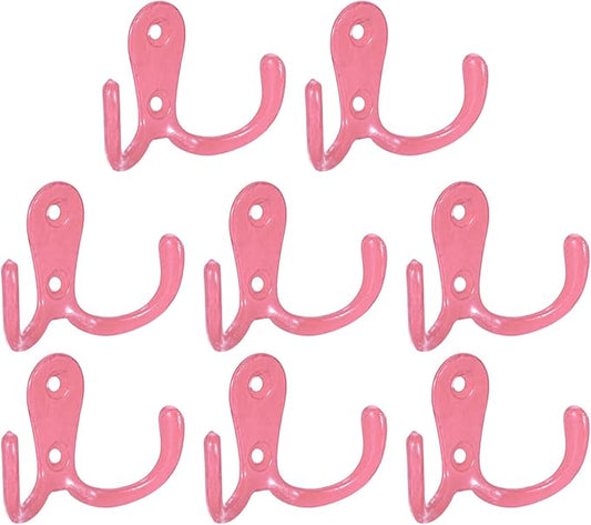 uxcell Wall Hooks, 8Pcs - Zinc Alloy Double Prong Retro Hook, Hooks for Hanging Towel Coat Backpack Clothes Scarf Keys Hat Cup (Pink)
