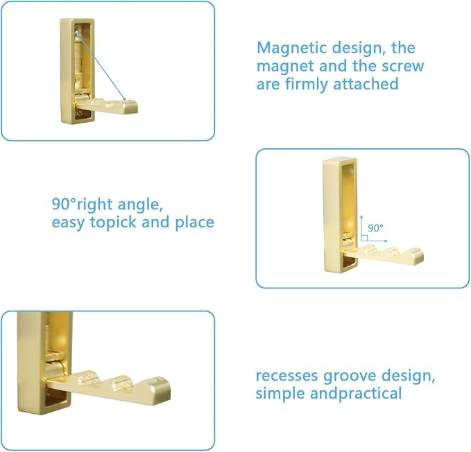 4PCS Magnetic Folding Wall Hooks, Heavy Duty 30LB Zinc Alloy Foldable Coat Hooks for Hanging Towels, Coats, Bags, Keys - Space Saving Gold Wall Mounted Hooks for Bathroom, Kitchen, Entryway, Closet