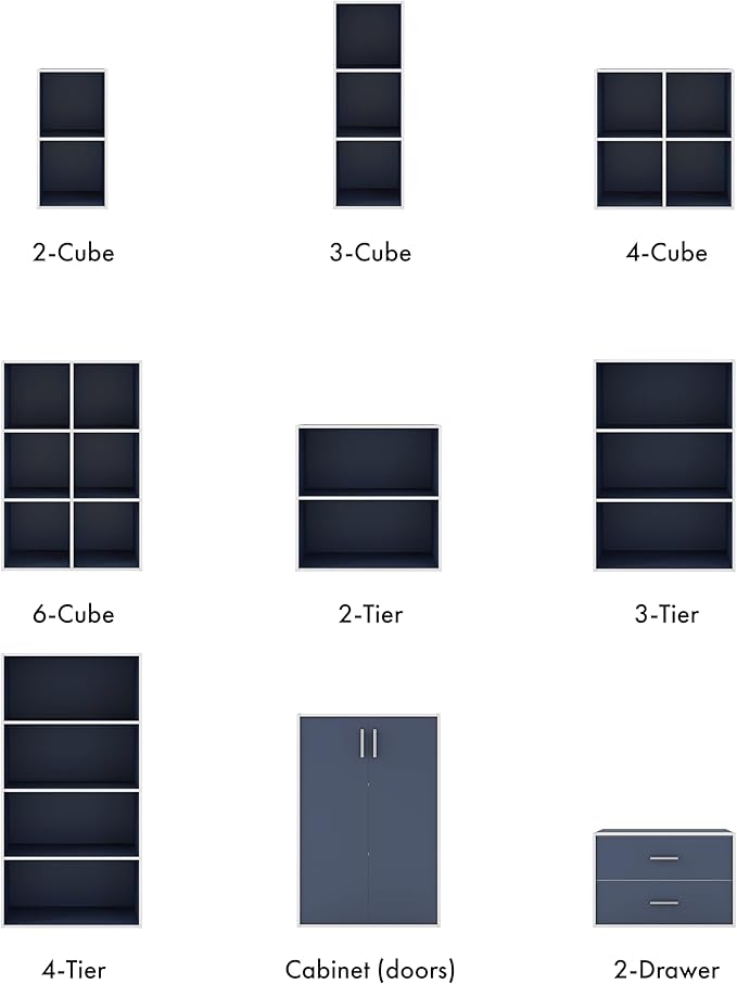 Homes: Inside + Out Apexa 4-Cube Storage Organizer Shelves, Stackable Wood Bookcase Fits Cubby Bins for Organization, Dorm Teen Room Decor & Home Office, Steel Blue