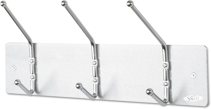 Safco 4161 Wall Rack Coat Hook, 3 Hook, Silver