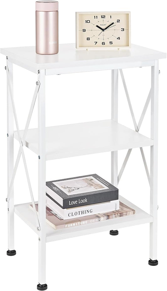 VECELO End Table, 24" Tall Living Room Side Tables, X-Design Reinforced Bedside Table, Nightstands with 3-Tier Storage Shelves for Small Spaces, Office, Bathroom, Bedroom, Pearl White, 1 Pack