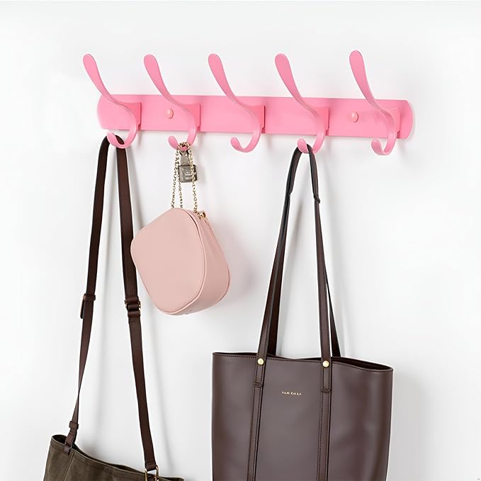 Eleckey Cute Pink Clothing Coat Rack, Wall Mounted Clothes Hooks Rack(Pink)