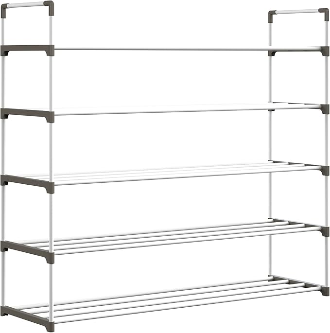 Home-Complete Shoe Rack – 5-Tier Shoe Organizer for Closet, Bathroom, Entryway – Shelf Holds 25 Pairs of Sneakers, Heels, and Boots (White)