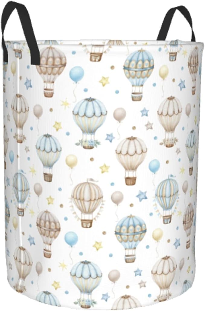 Watercolor Hot Air Balloon Round Laundry Hamper Storage Basket Toys Clothes Organizer Bin For Home Bathroom Bedroom Dorm Nursery, 62l