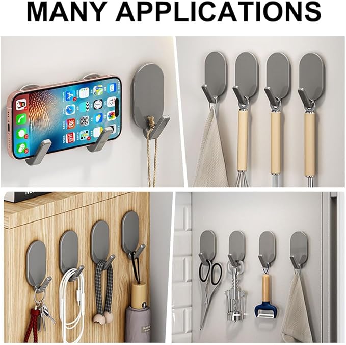 Koja 5-Pack Heavy Duty Self-Adhesive Hanging Hooks for Keys, Bathroom, Shower, Outdoor, Kitchen, Door, Home Improvement, Utility Room. - Grey