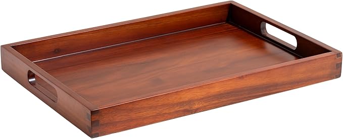 Acacia Wood Serving Tray with Handles, 17.5x12 â Decorative Serving Trays Platter for Breakfast in Bed, Lunch, Dinner, Appetizers, Patio, Ottoman, Coffee Table, BBQ, Party âGreat for Lap & Couch