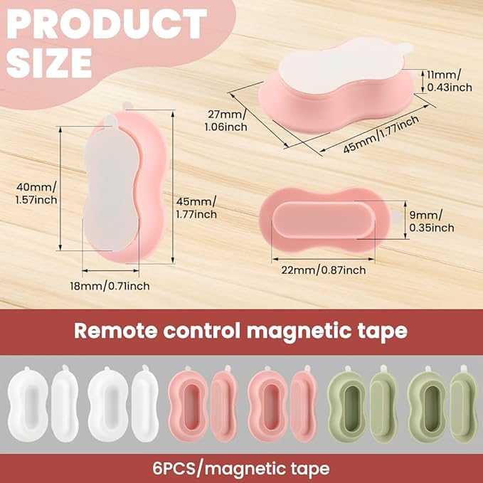 6 Pack Magnetic Remote Control Holder Wall Mount, Silicone Magnetic Organizer Storage Wall Holder No Drill Self-Adhesive for TV, Fan & Air Conditioner Remotes(Color:Multicolour)