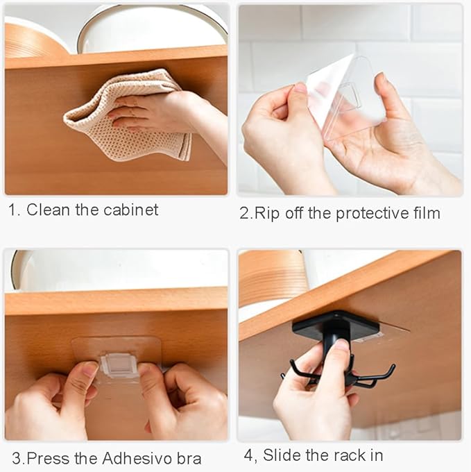 2Pcs 360 ° Rotating Kitchen Utility Hooks,Under Cabinet Kitchen Hooks for Utensils,Adhesive Kitchen Utensils Hanging Hooks for Kitchen Utensils/Tools/Towel/Knife(Black).