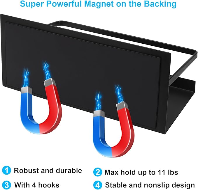 Seropy Magnetic Spice Rack Organizer, 2 Pack Magnetic Shelf for Refrigerator, Spice Organizer for Spice Jars Fridge Seasoning Organizer Spice Holder with 4 Hooks for Kitchen Organization and Storage