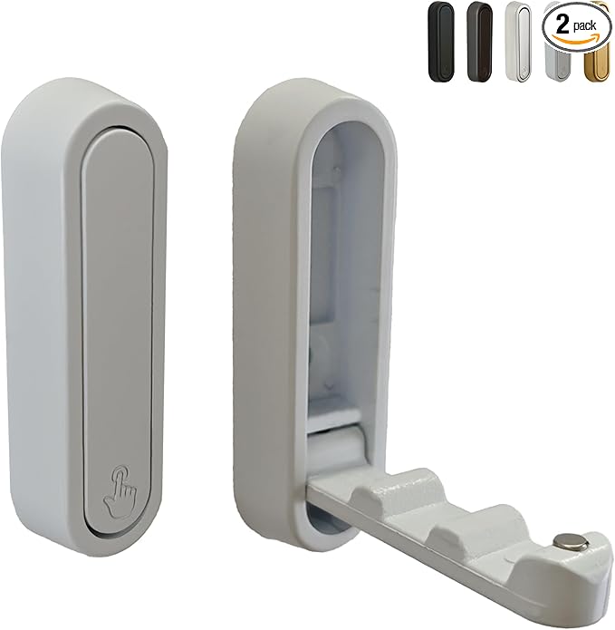 Foldable Wall Hooks Heavy Duty - Zinc Alloy Hidden Handle with Anchors/Screws, Space-Saving for Bathroom, Kitchen, Closet, 33lb Capacity, Wall Mounted (White, Count, 2)