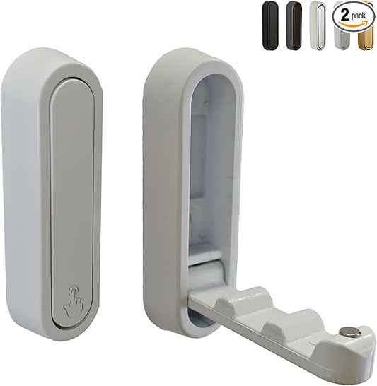 Foldable Wall Hooks Heavy Duty - Zinc Alloy Hidden Handle with Anchors/Screws, Space-Saving for Bathroom, Kitchen, Closet, 33lb Capacity, Wall Mounted (White, Count, 2)
