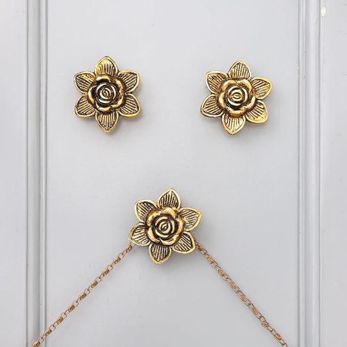 Indian Shelf 3 Pieces Boho Rose Flower Decorative Wall Hooks Gold Floral Vintage Coat Hooks for Hanging Things, Towels, Purse, Bags, Backpack