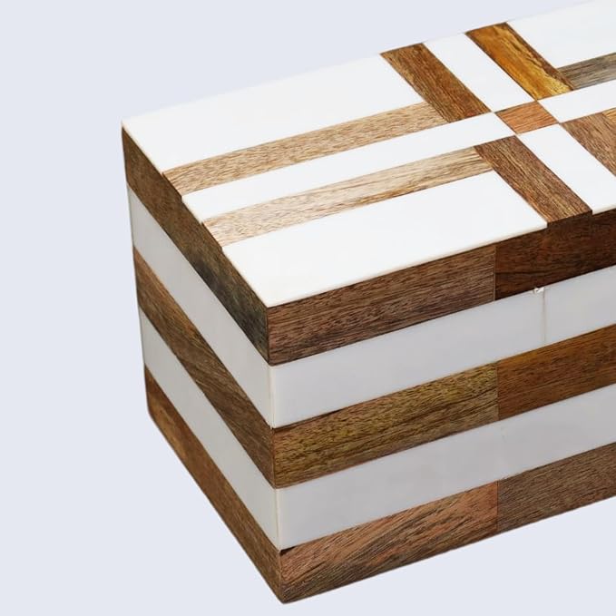 Handicrafts Home White Large Decorative Storage Box with Lid Wooden Memory Box Keepsake Storage Box Photo Storage Box for Home Organization – Resin Inlay Patisserie Delight Collection- 10x5x5