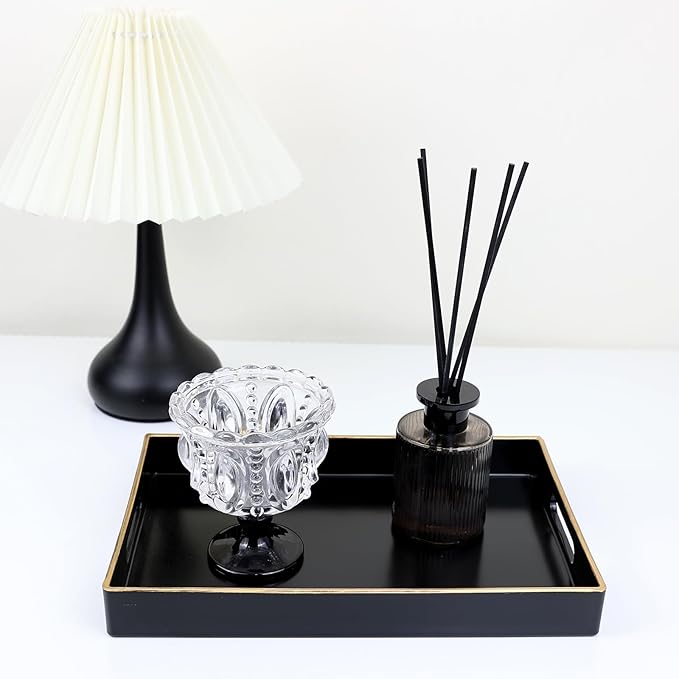 Spsyrine Black Bathroom Vanity Tray with Handles for Dresser Tops, Countertop, Perfume Decorative Tray, 11.8â * 7.87â *1.37â