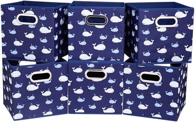 13 inch Collapsible Storage Cubes Bins Fabric Storage Boxes Blue Foldable Cube Inserts Storage White Whale Folding Cloth Storage Baskets Drawer Organizer ,QY-SC04-6