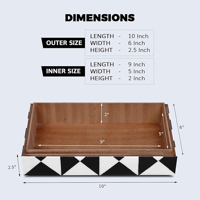 Handicrafts Home Decorative Storage Box with Lid – Black and White Decorative Remote Holder Box, Coffee Table Storage Box for Living Room, Console Table & Shelf Decor – Trianlge 10 x 6 x 2.5