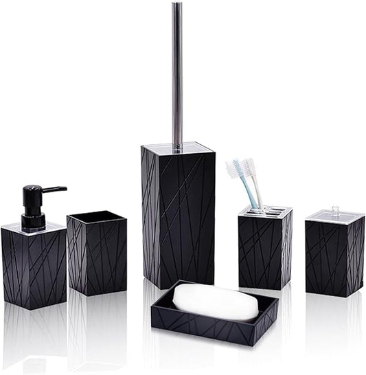 Bathroom Accessory-6Pcs Black Bathroom Accessories Set Includes Soap Dispenser, Toothbrush Holder and Cup, Soap Dish, Toilet Brush and Holder, Qtip Holder