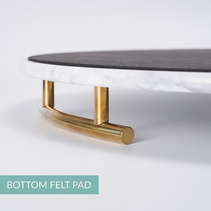 White Marble Tray with Gold Handles - Elegant Solid Marble - Chic Modern Elegant Round Vanity Tray for Bathroom
