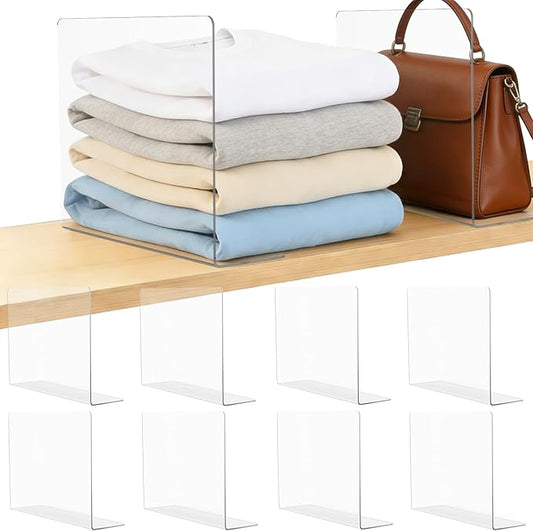 Shelf Dividers for Closet Organization: 12" Tall x 12" Deep Acrylic Closet Shelf Dividers for Clothes Sweater Purse - Clear Organizers and Storage Separators for Home Space Saver Enthusiasts