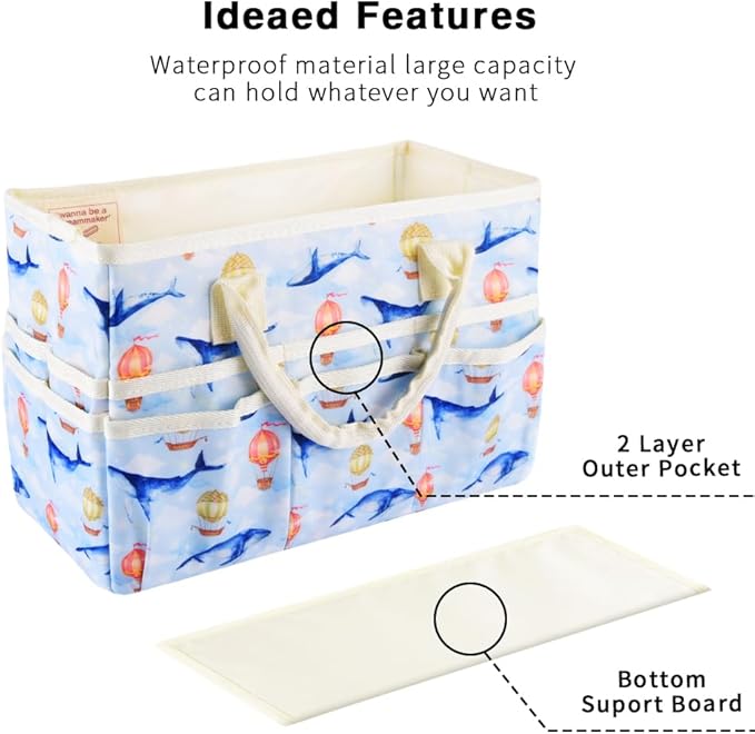 E-WEICHEN Craft Organizer Tote Bag Art Storage Caddy with Multiple Pockets Containers for Art,Craft,and Office Supplies Storage.Light Whale