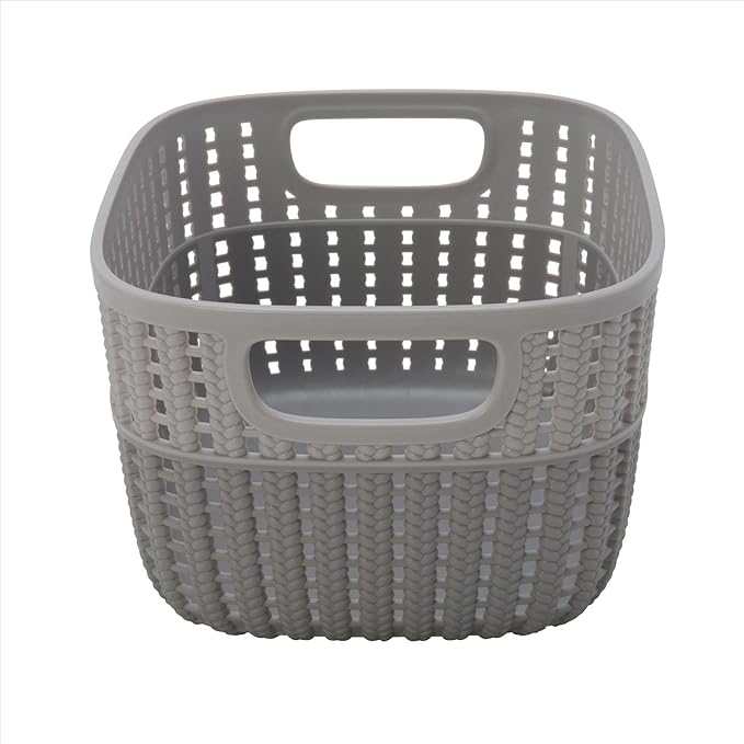 Simplify 2 Pack 2 Tone Sailor Knot Plastic Storage Tote | Decorative Basket | Closet Organization | De-clutter | Accessories | Toys | Bathroom Organization | Small | Grey/Grey